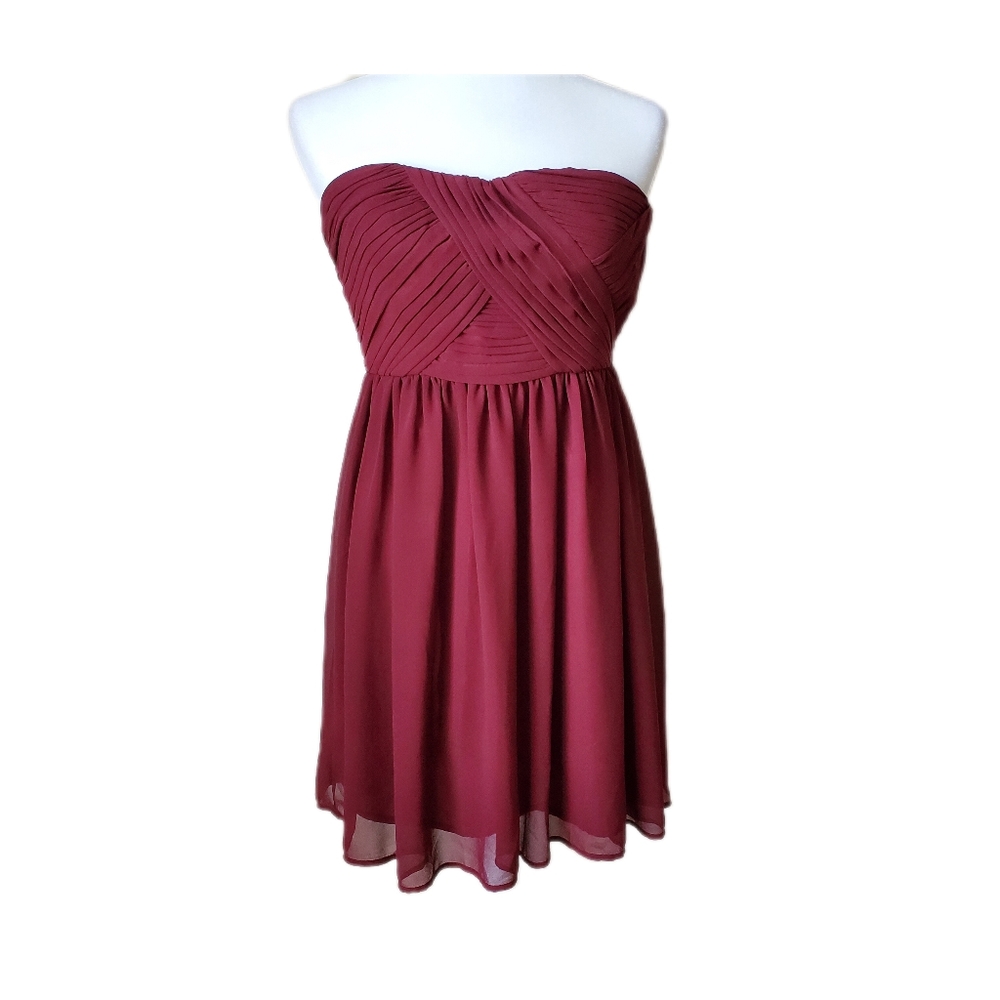 Forever 21 Strapless Pleated Mini Dress Burgundy Maroon Size Small NWT